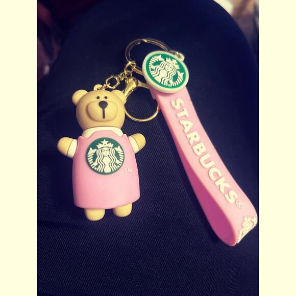 Starbucks Pink Barista Teddy Bear Keychain Bag Chain - Picture 1 of 3